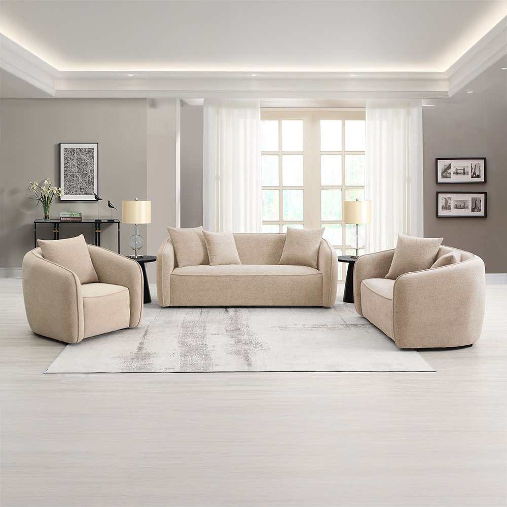Keith Sofa w/3 Pillows, Beige Chenille