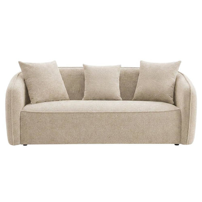 Chenille-Upholstered Contemporary Sofa with Accent Pillows, Beige