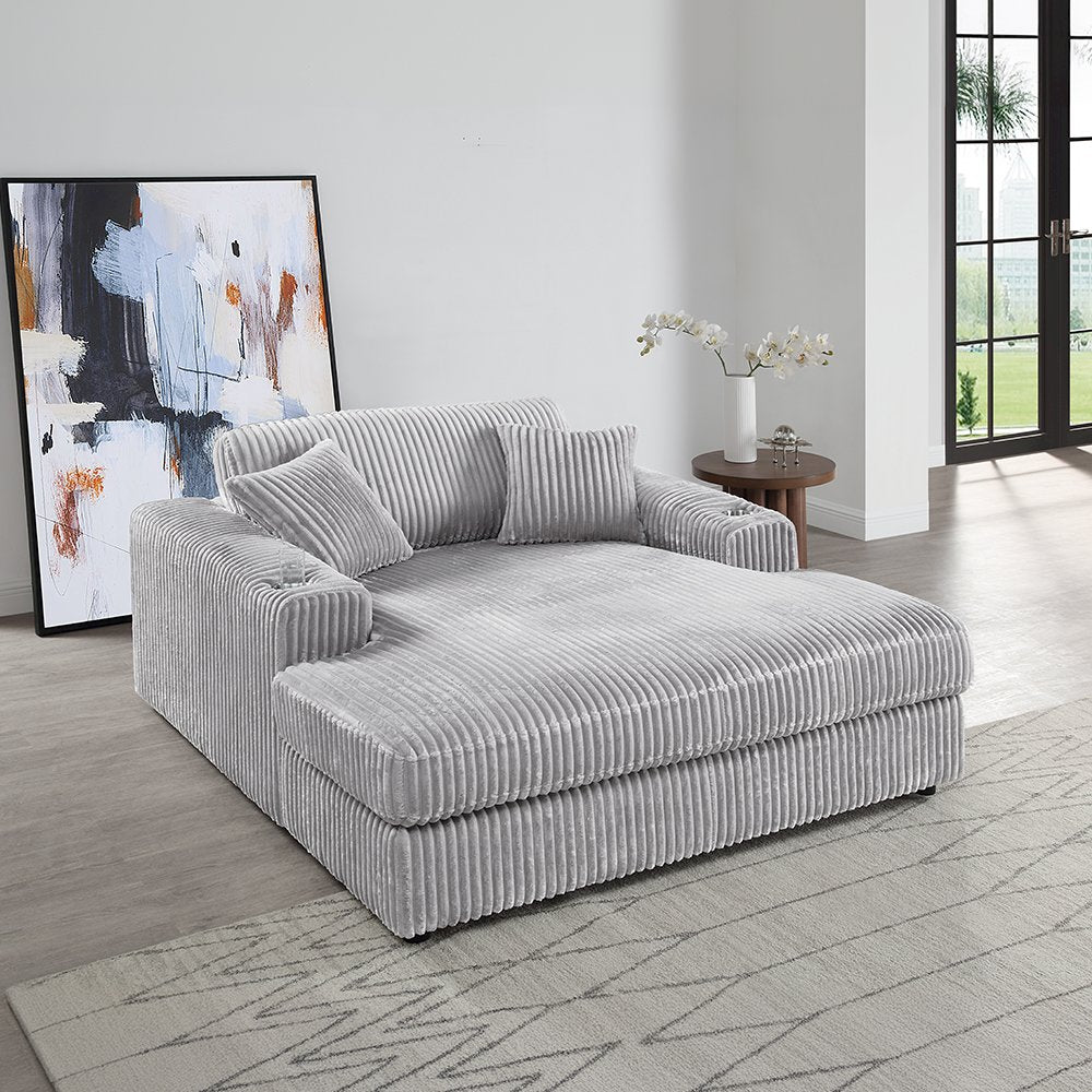 Hilde Chaise w/2 Pillows, Light Gray Cordoury