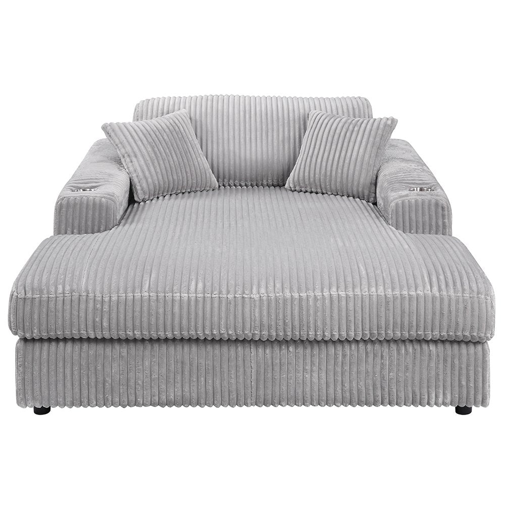 Hilde Chaise w/2 Pillows, Light Gray Cordoury