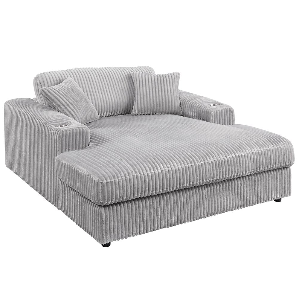 Hilde Chaise w/2 Pillows, Light Gray Cordoury