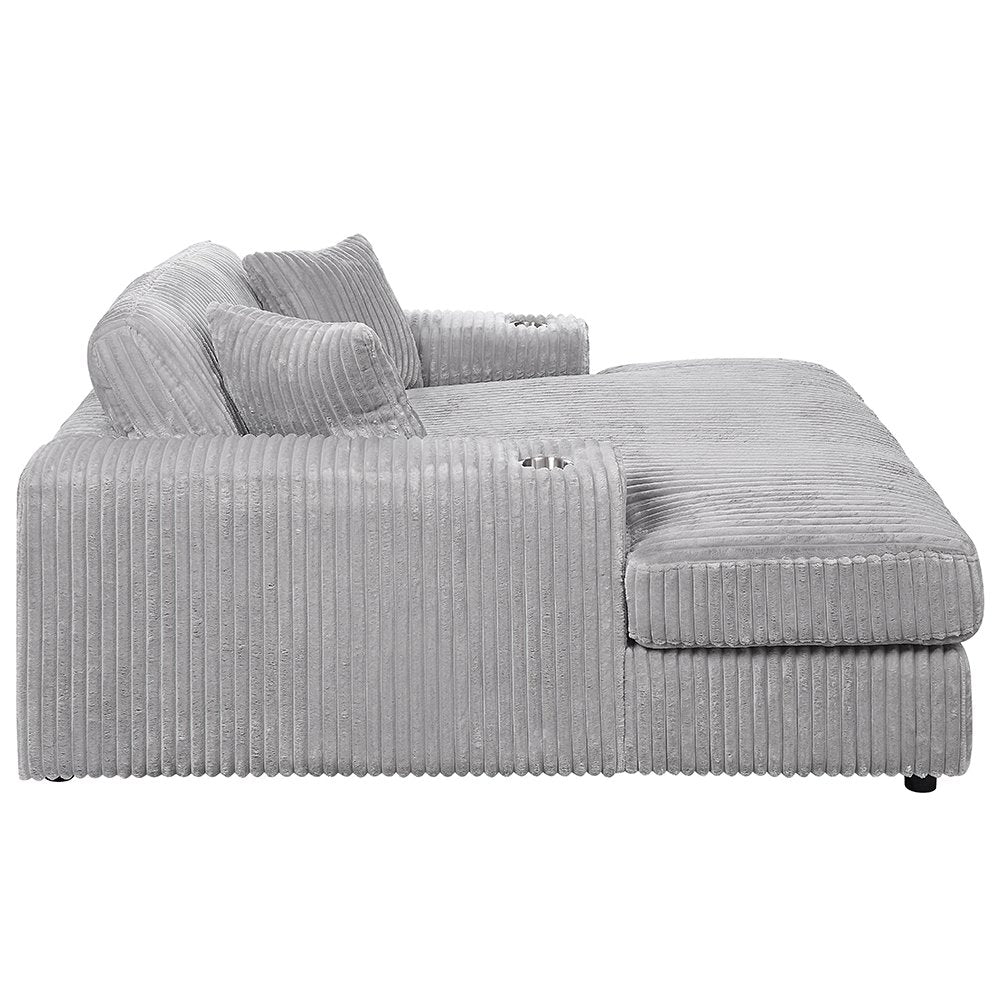 Hilde Chaise w/2 Pillows, Light Gray Cordoury