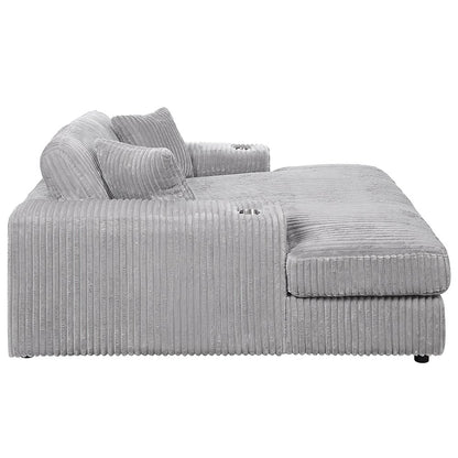 Hilde Chaise w/2 Pillows, Light Gray Cordoury
