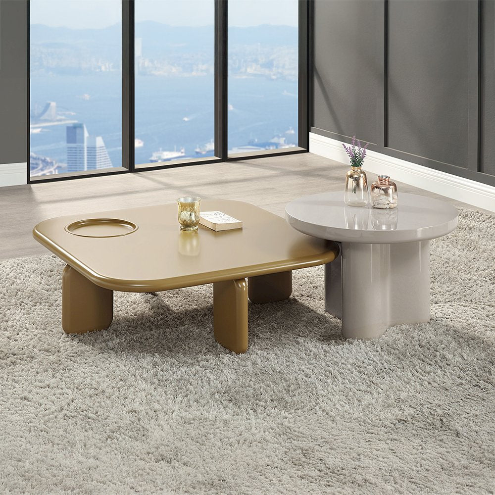 Joane Coffee Table, Yellowish Brown & Light Gray High Gloss