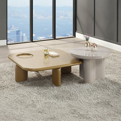 Joane Coffee Table, Yellowish Brown & Light Gray High Gloss
