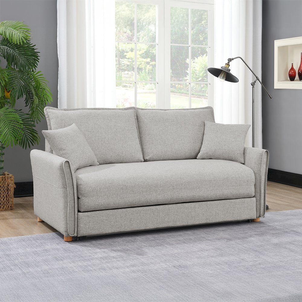 Oran Sofa w/Sleeper, Storage & 2 Pillows (Queen), Gray Chenille
