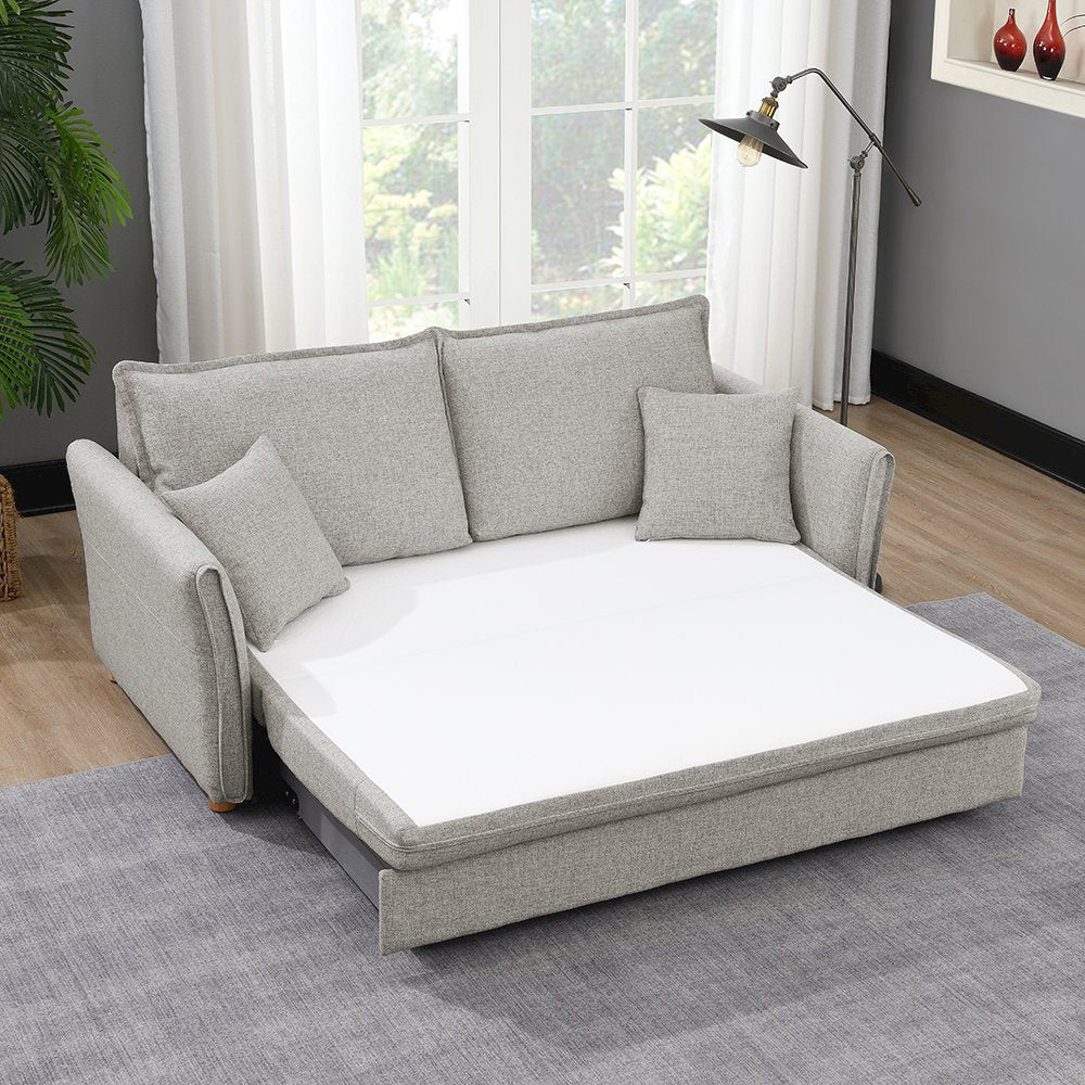 Oran Sofa w/Sleeper, Storage & 2 Pillows (Queen), Gray Chenille