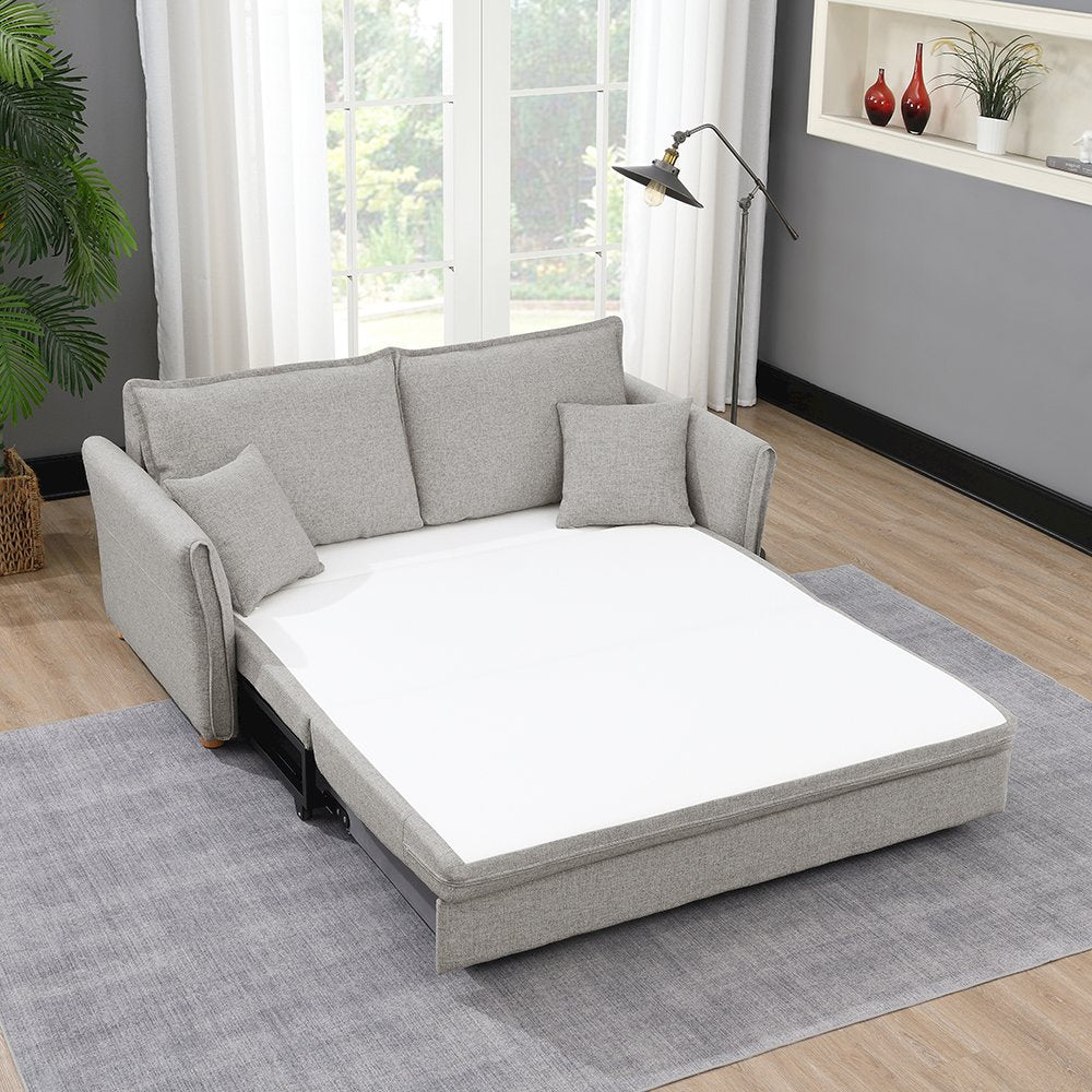 Oran Sofa w/Sleeper, Storage & 2 Pillows (Queen), Gray Chenille