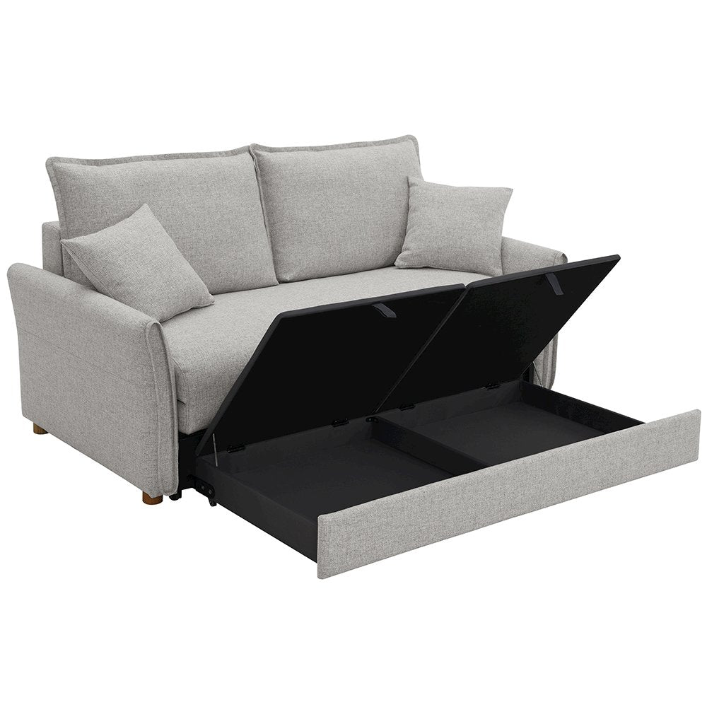 Oran Sofa w/Sleeper, Storage & 2 Pillows (Queen), Gray Chenille