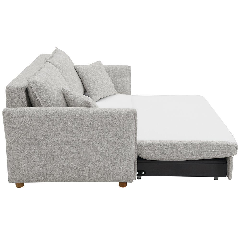 Oran Sofa w/Sleeper, Storage & 2 Pillows (Queen), Gray Chenille
