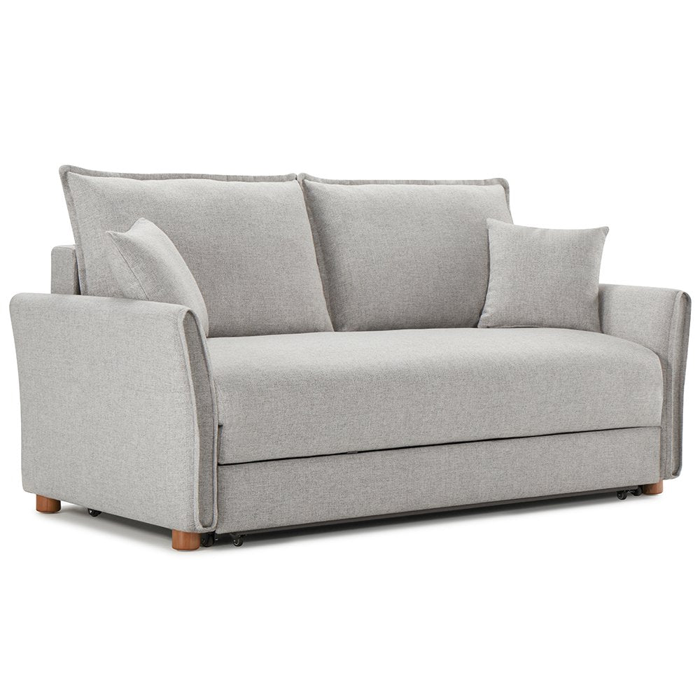 Oran Sofa w/Sleeper, Storage & 2 Pillows (Queen), Gray Chenille