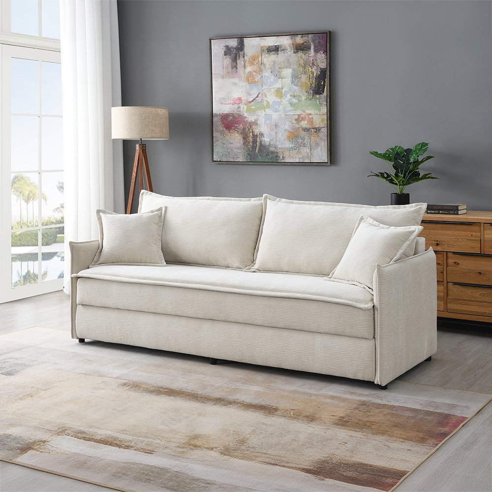 Elisea Sofa w/Sleeper & 2 Pillows (Full), Beige Chenille