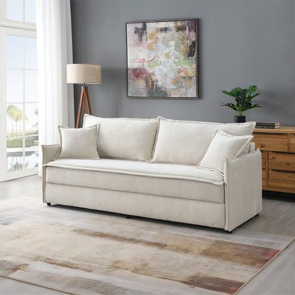 Elisea Sofa w/Sleeper & 2 Pillows (Full), Beige Chenille