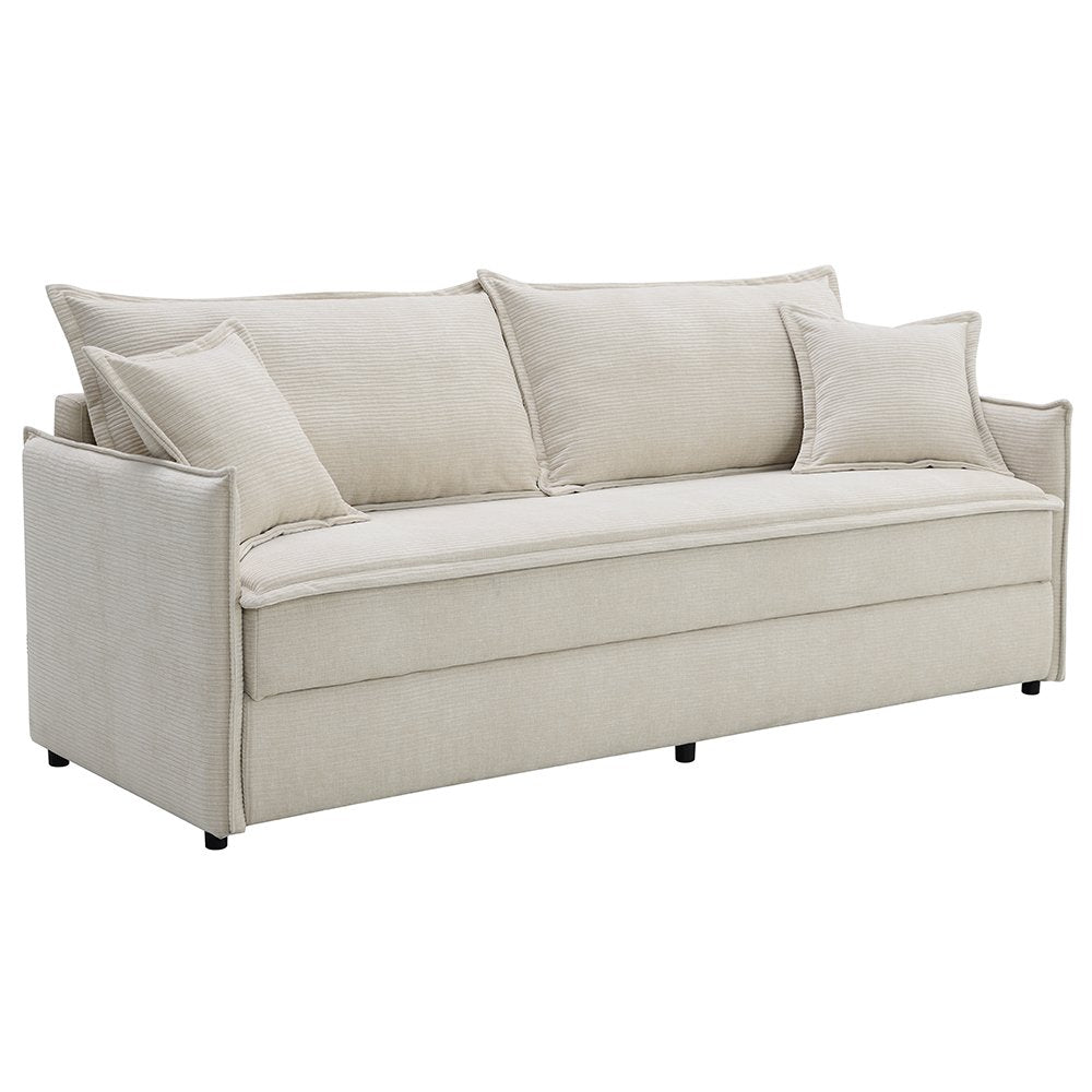 Elisea Sofa w/Sleeper & 2 Pillows (Full), Beige Chenille