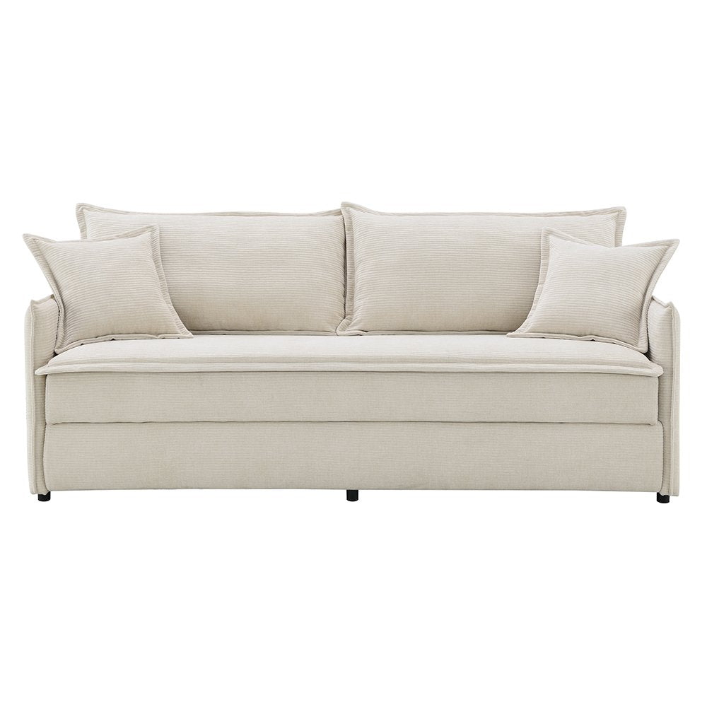 Elisea Sofa w/Sleeper & 2 Pillows (Full), Beige Chenille