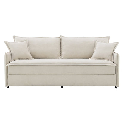 Elisea Sofa w/Sleeper & 2 Pillows (Full), Beige Chenille