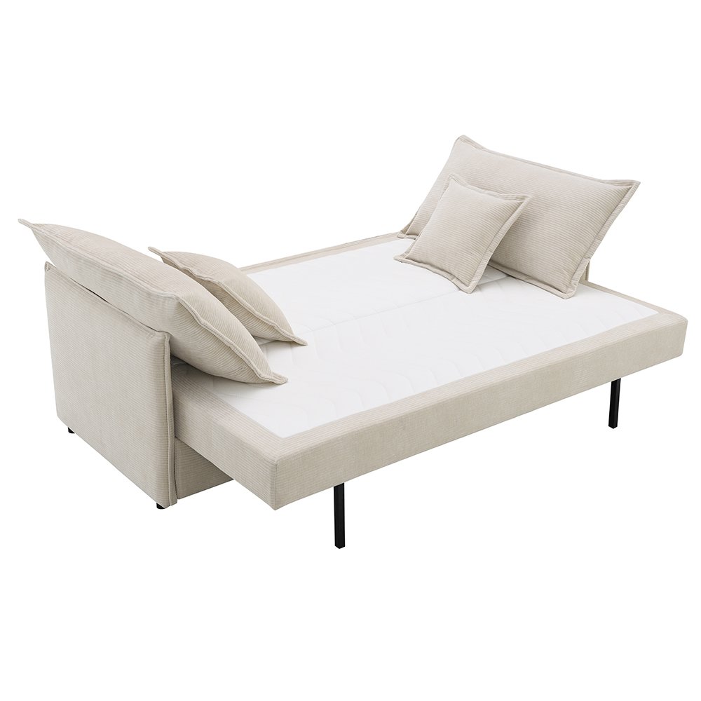 Elisea Sofa w/Sleeper & 2 Pillows (Full), Beige Chenille