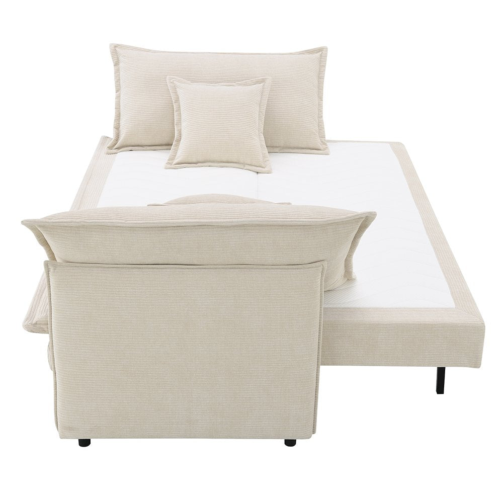 Elisea Sofa w/Sleeper & 2 Pillows (Full), Beige Chenille