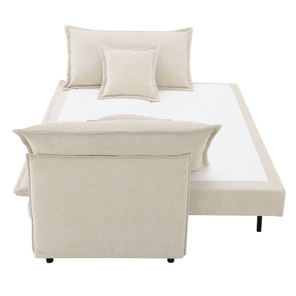 Elisea Sofa w/Sleeper & 2 Pillows (Full), Beige Chenille
