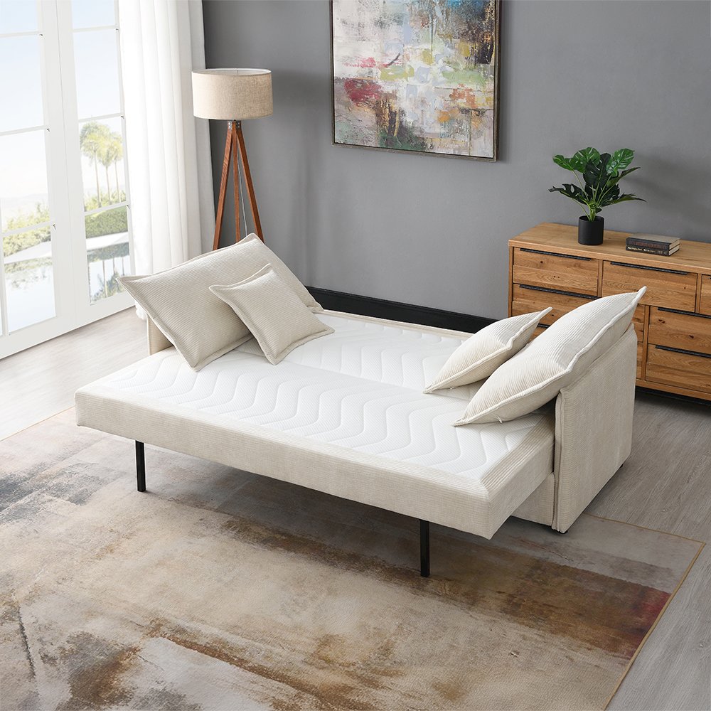 Elisea Sofa w/Sleeper & 2 Pillows (Full), Beige Chenille