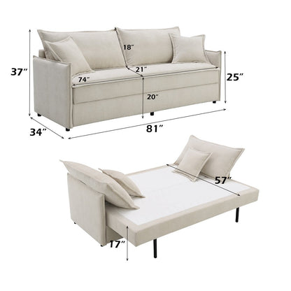 Elisea Sofa w/Sleeper & 2 Pillows (Full), Beige Chenille