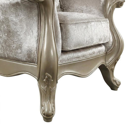 Fabric Sofa with Accent Pillows, Transitional Couch, Beige Fabric & Champagne