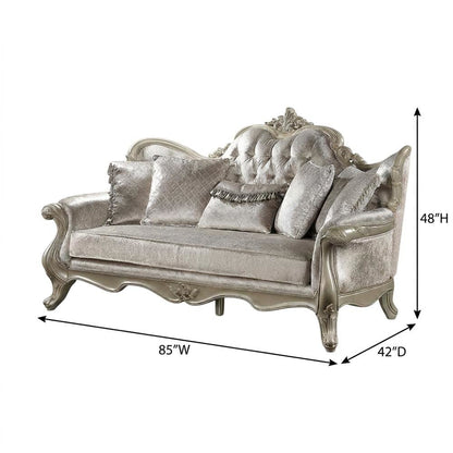Fabric Sofa with Accent Pillows, Transitional Couch, Beige Fabric & Champagne