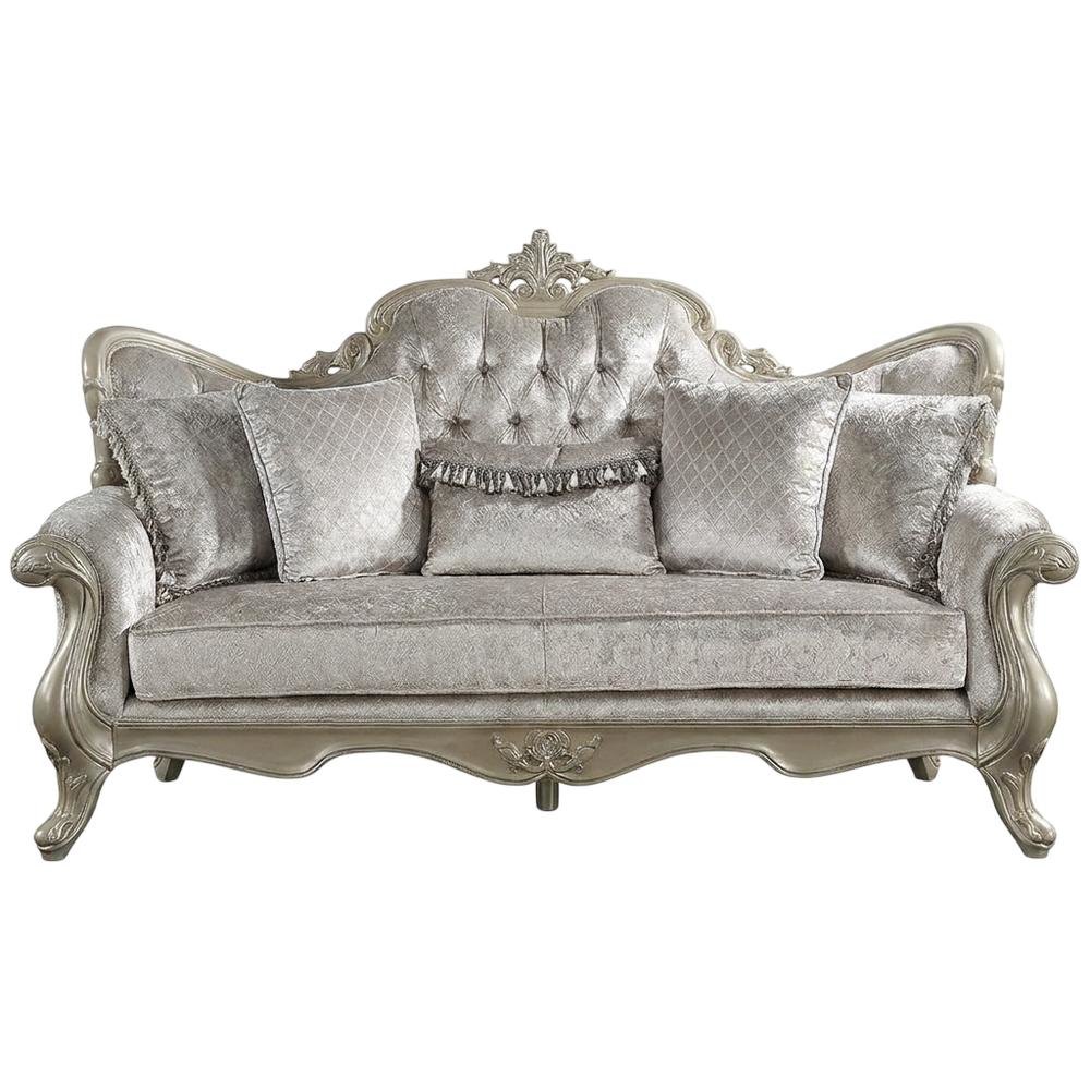Fabric Sofa with Accent Pillows, Transitional Couch, Beige Fabric & Champagne