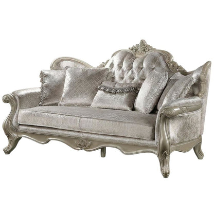 Fabric Sofa with Accent Pillows, Transitional Couch, Beige Fabric & Champagne