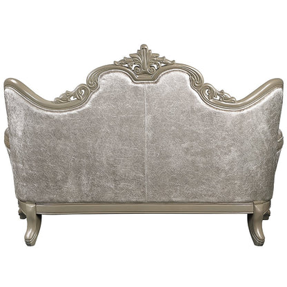 Libertee Loveseat w/3 Pillows, Beige Fabric & Champagne