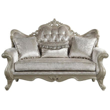 Fabric Small Loveseat Sofa with Throw Pillows, Beige Fabric & Champagne