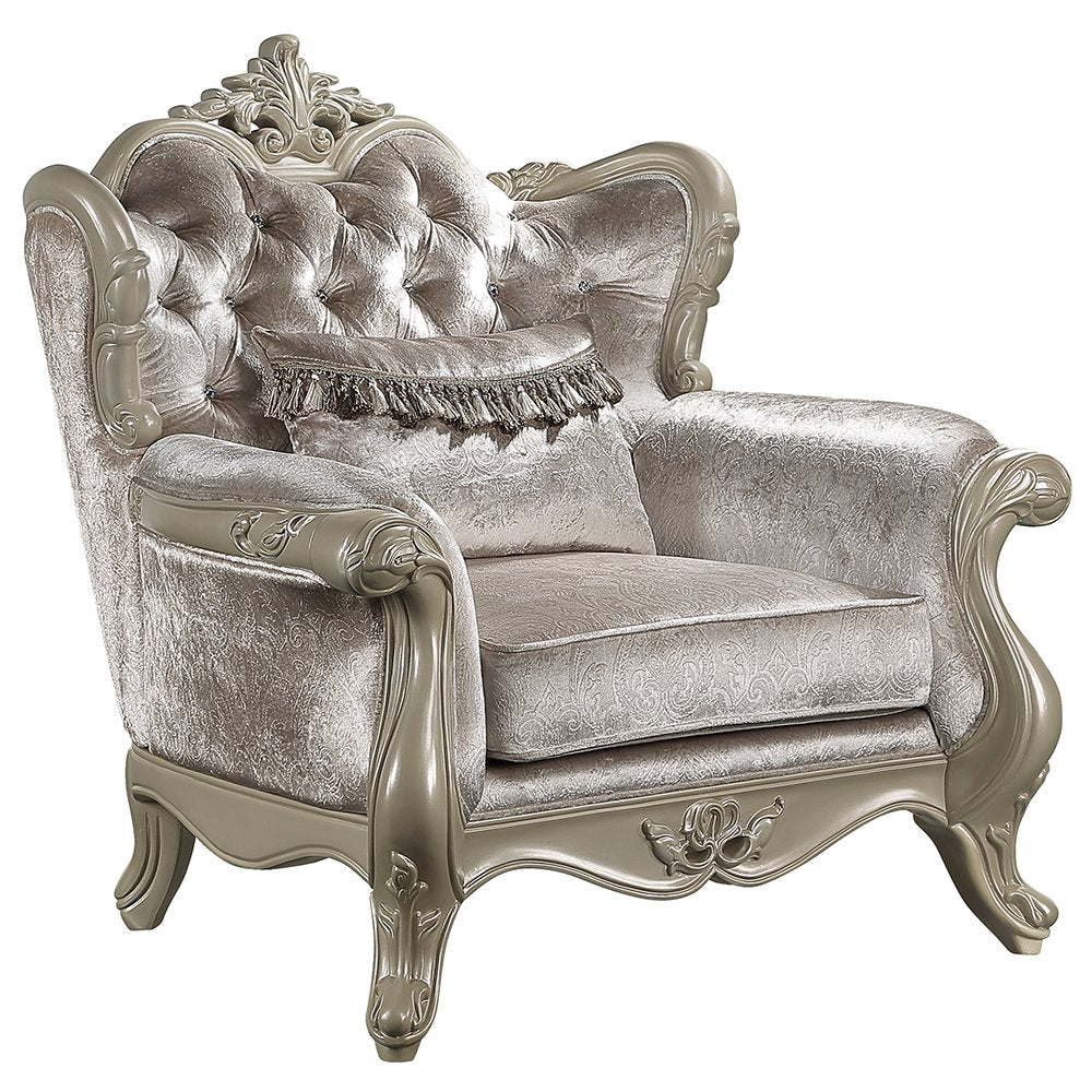 Libertee Chair w/Pillow, Beige Fabric & Champagne