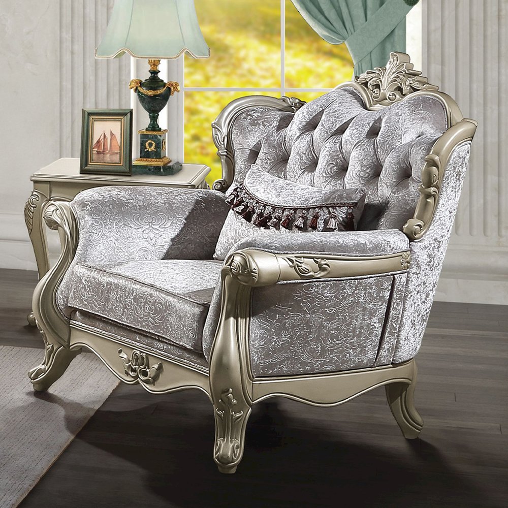 Libertee Chair w/Pillow, Beige Fabric & Champagne
