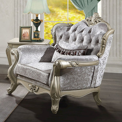 Libertee Chair w/Pillow, Beige Fabric & Champagne