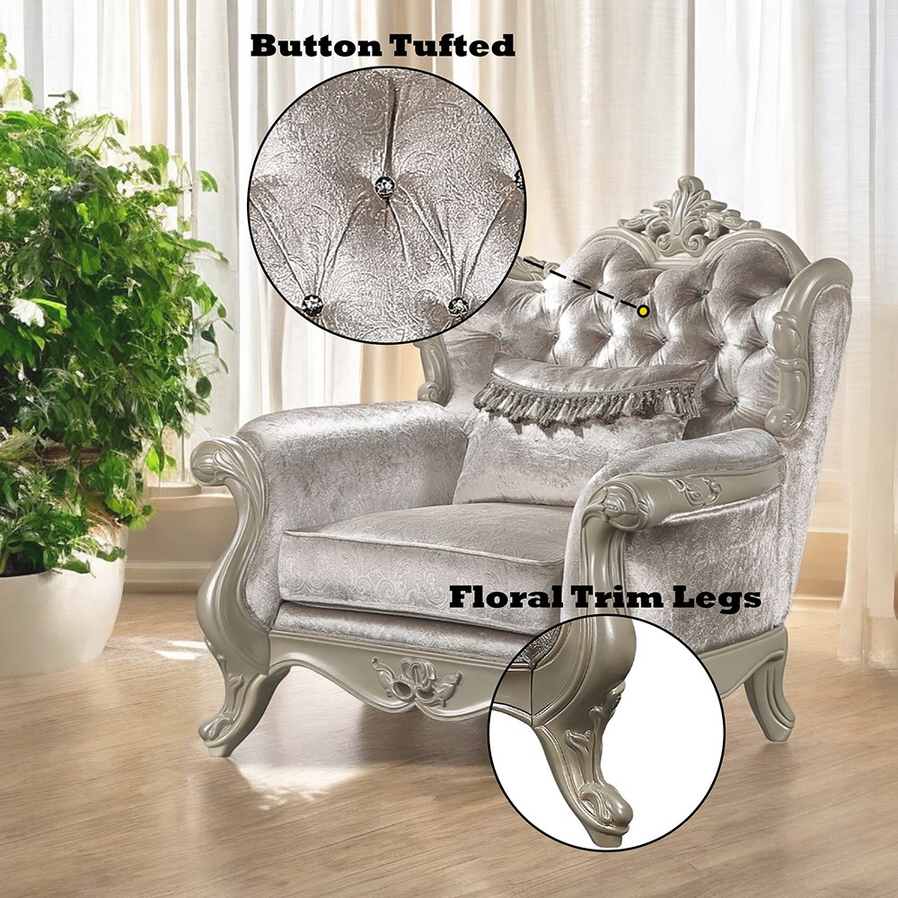 Libertee Chair w/Pillow, Beige Fabric & Champagne