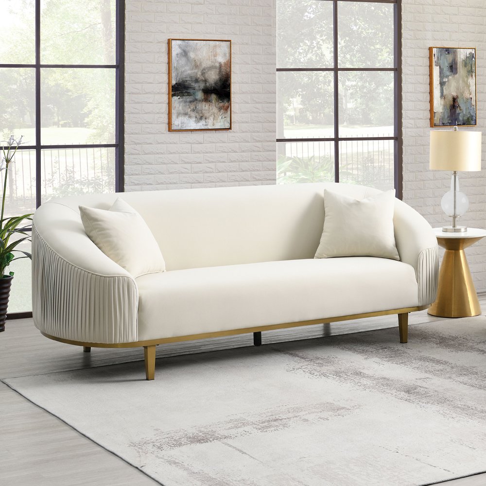 Martina Sofa w/2 Pillows, Ivory Velvet