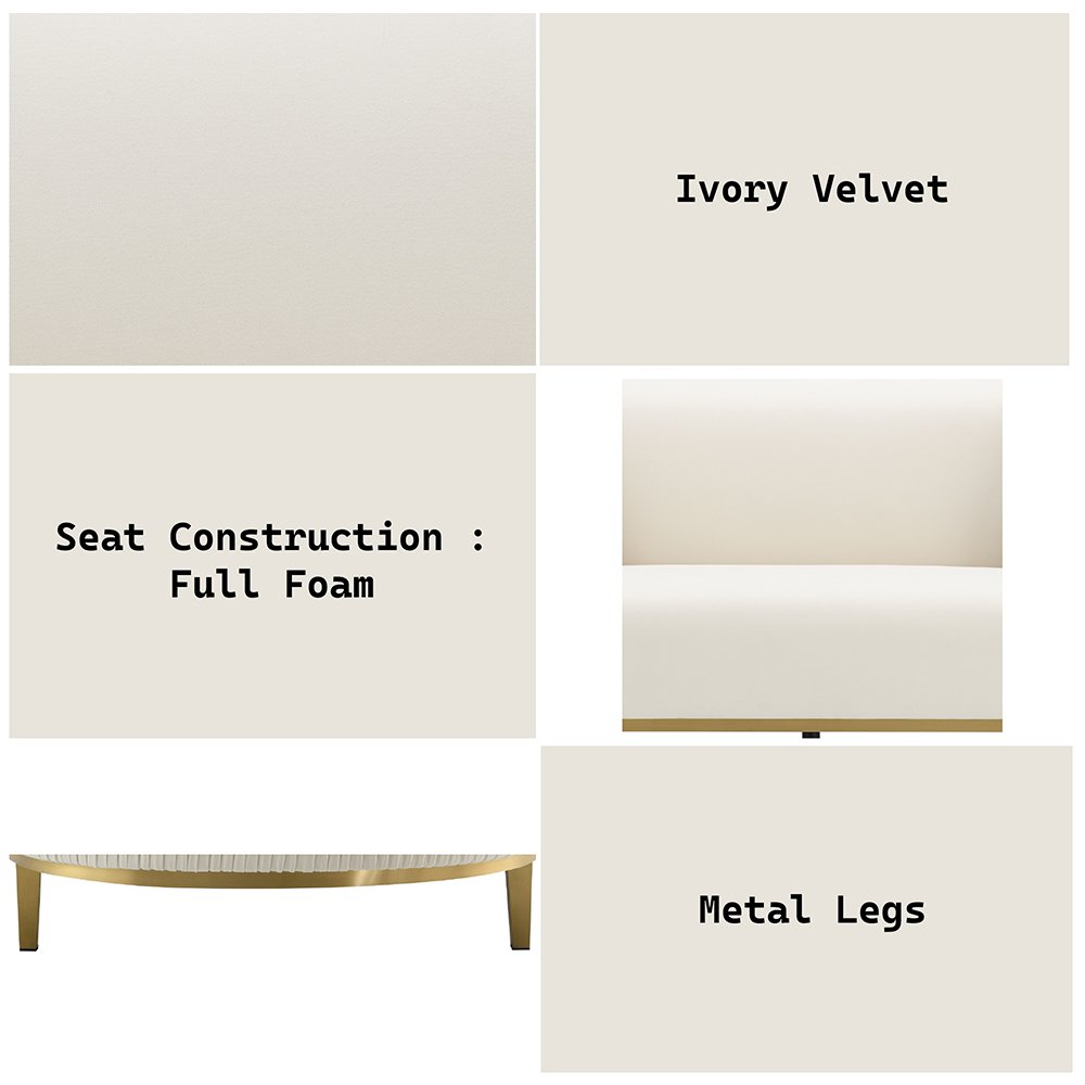 Martina Sofa w/2 Pillows, Ivory Velvet