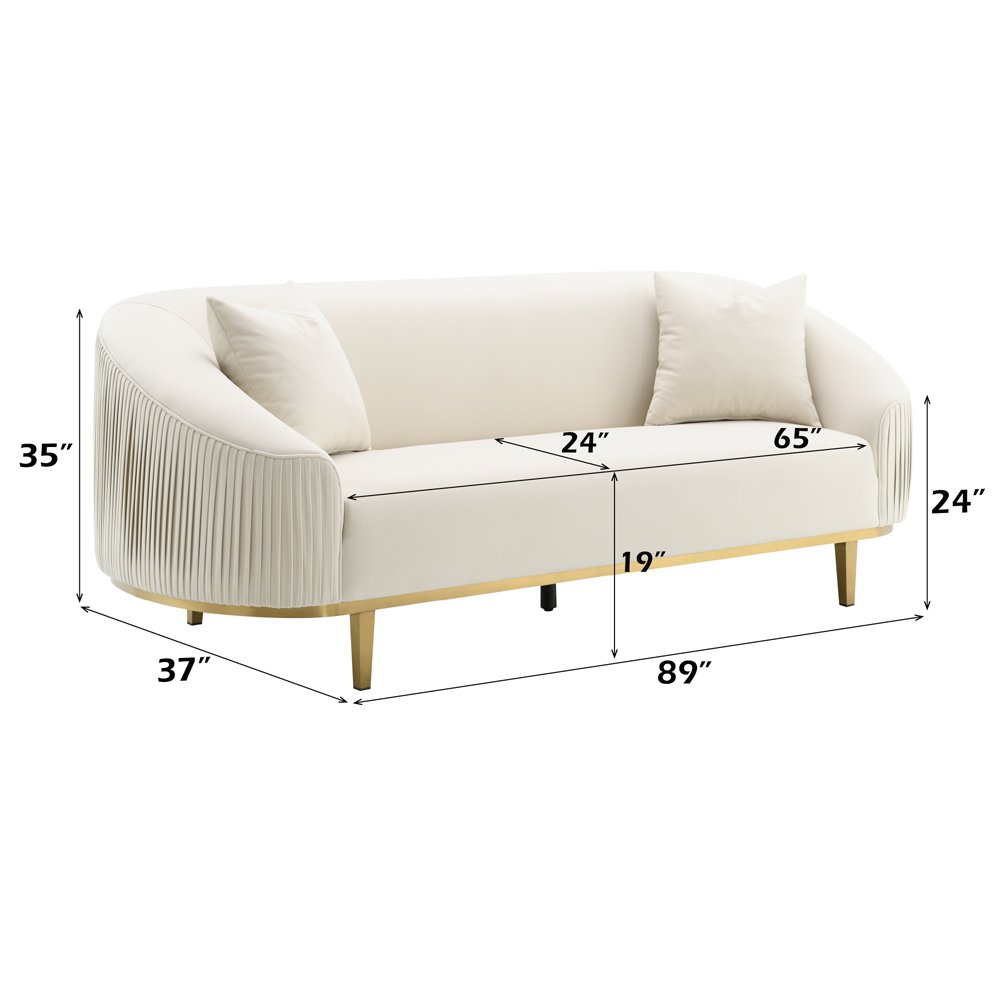 Martina Sofa w/2 Pillows, Ivory Velvet
