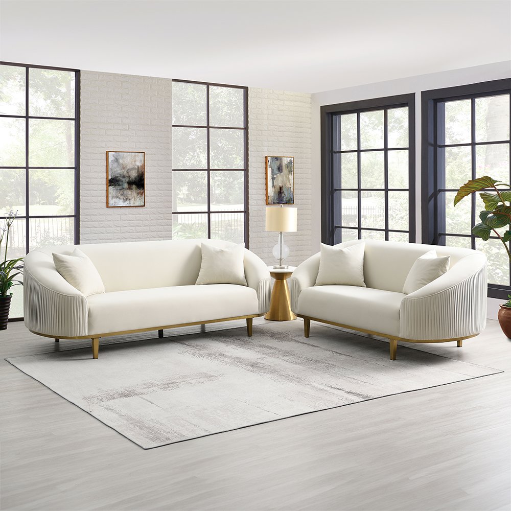 Martina Sofa w/2 Pillows, Ivory Velvet