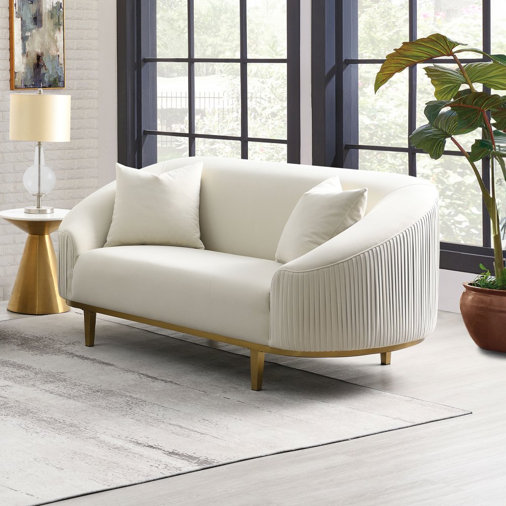 Martina Loveseat w/2 Pillows, Ivory Velvet