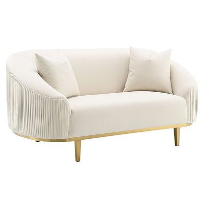 Martina Loveseat w/2 Pillows, Ivory Velvet
