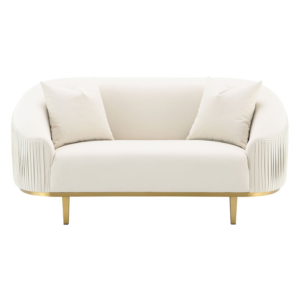 Martina Loveseat w/2 Pillows, Ivory Velvet