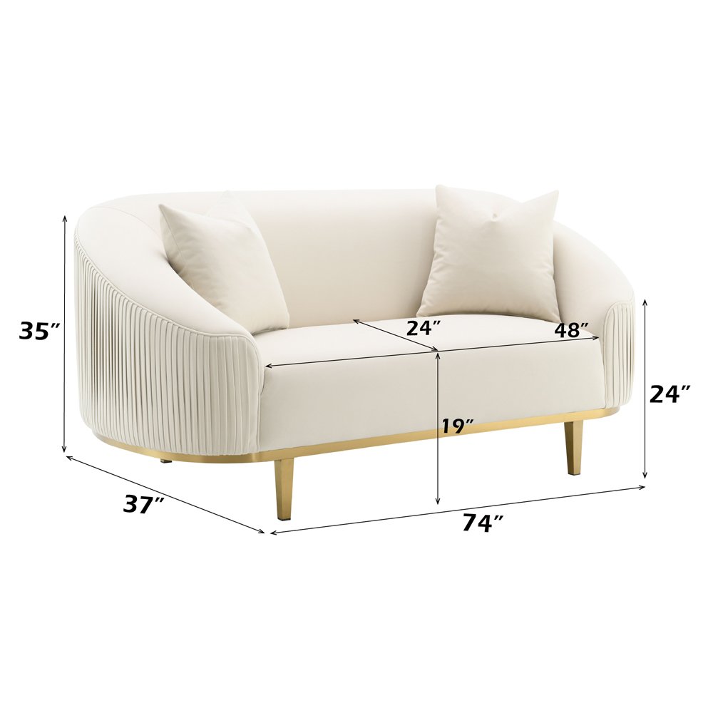 Martina Loveseat w/2 Pillows, Ivory Velvet