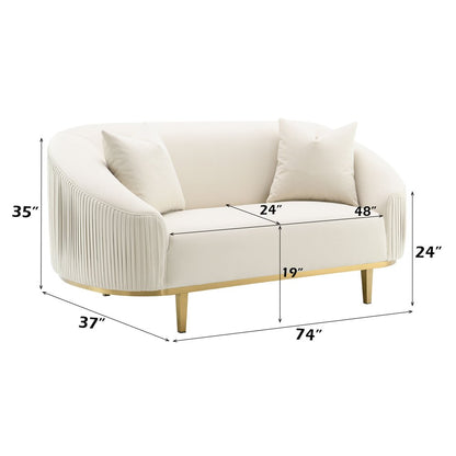 Martina Loveseat w/2 Pillows, Ivory Velvet