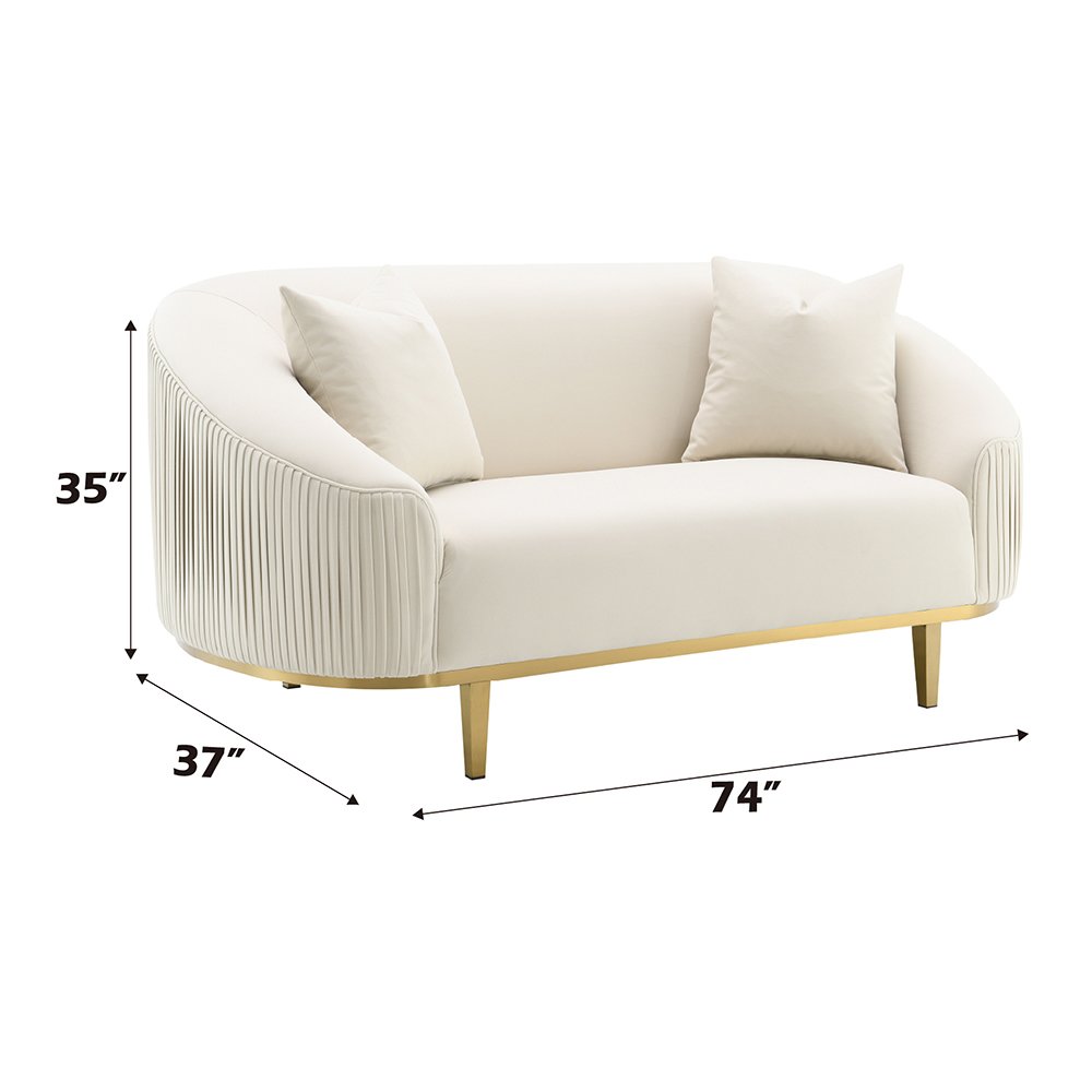 Martina Loveseat w/2 Pillows, Ivory Velvet