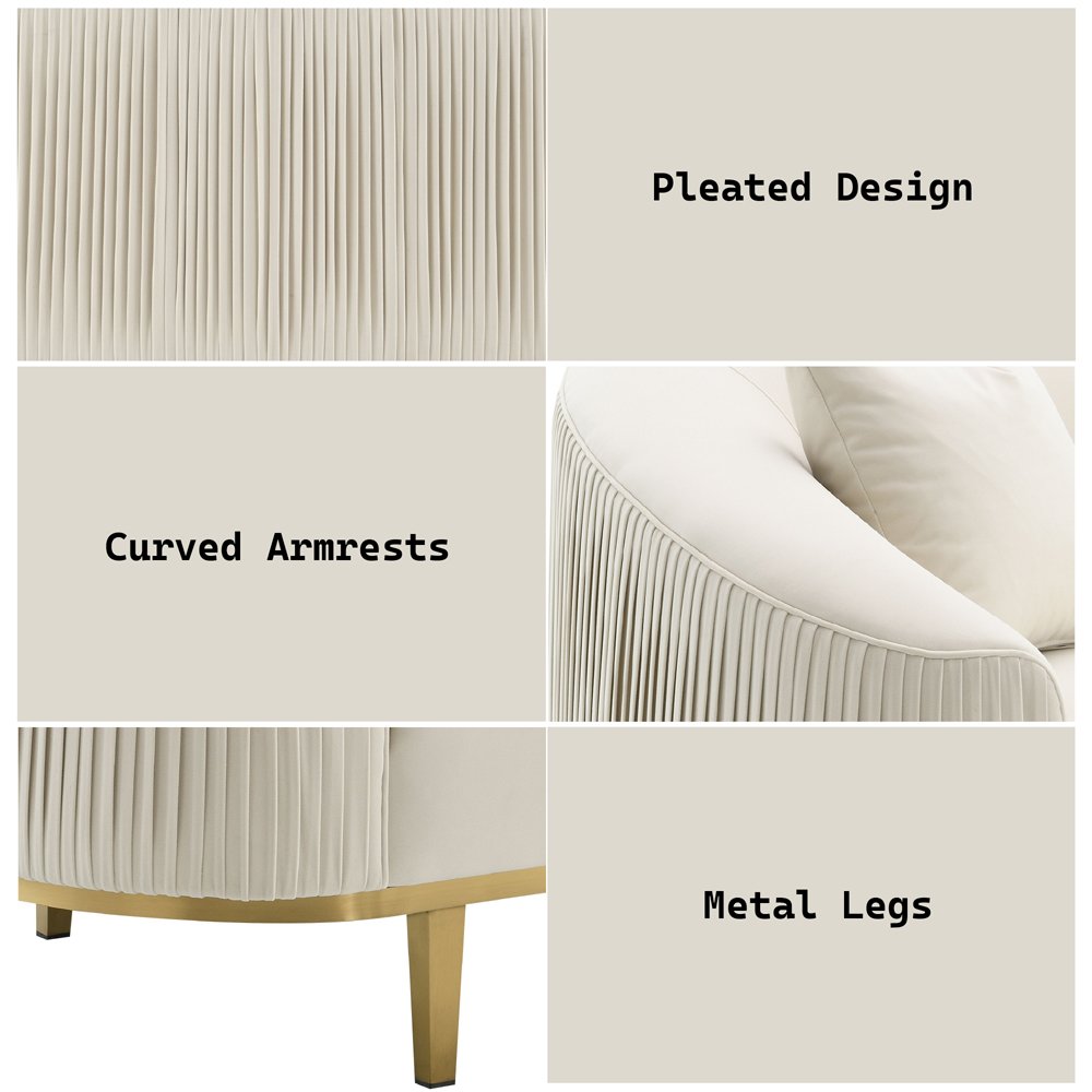 Martina Loveseat w/2 Pillows, Ivory Velvet