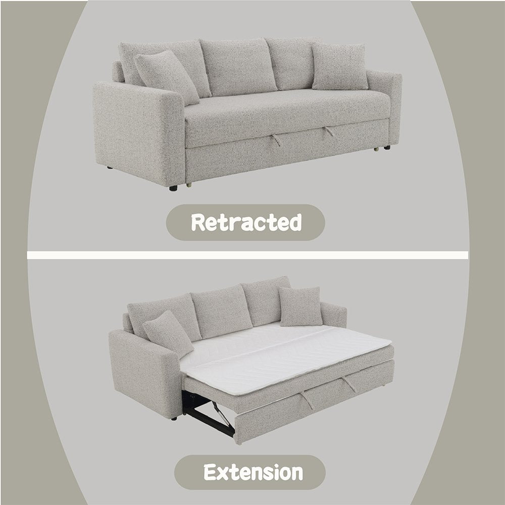 Connie Sofa w/Sleeper & 2 Pillows (Full), Gray Boucle