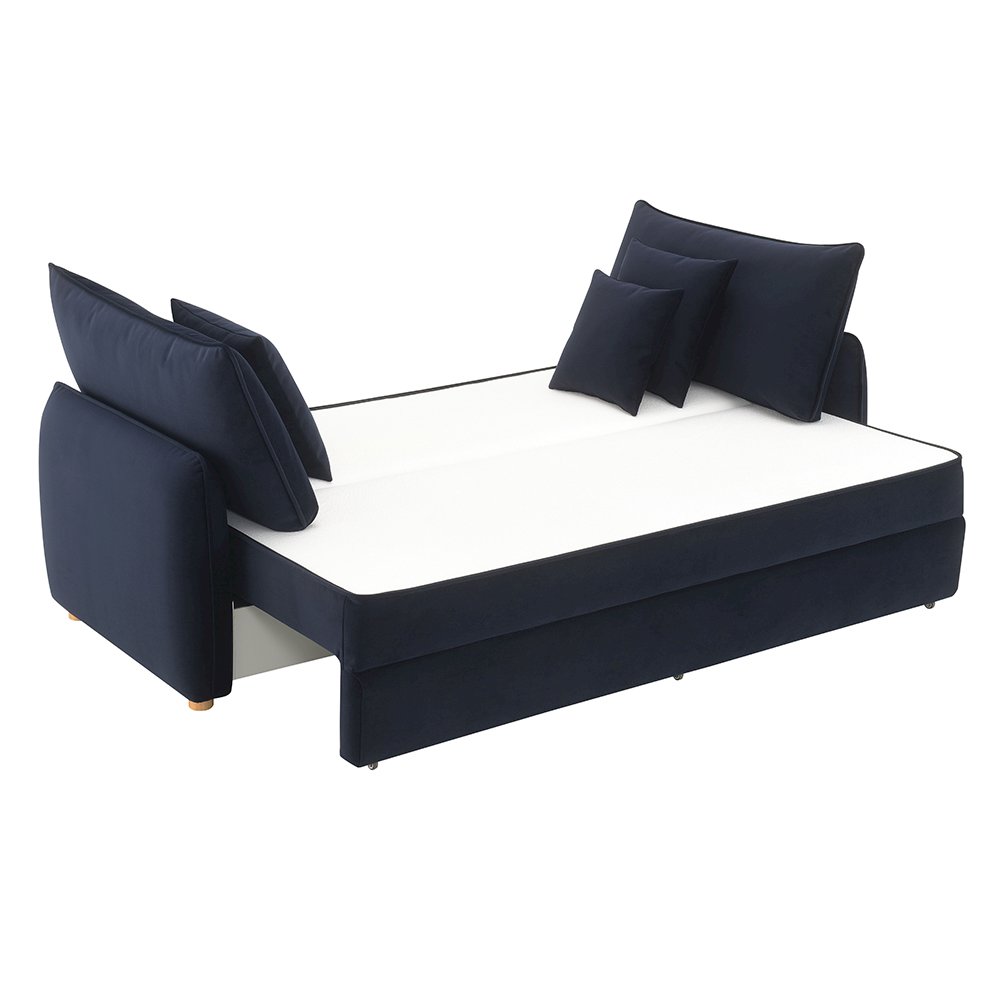Irina Sofa w/Sleeper & 3 Pillows (Full), Blue Velvet