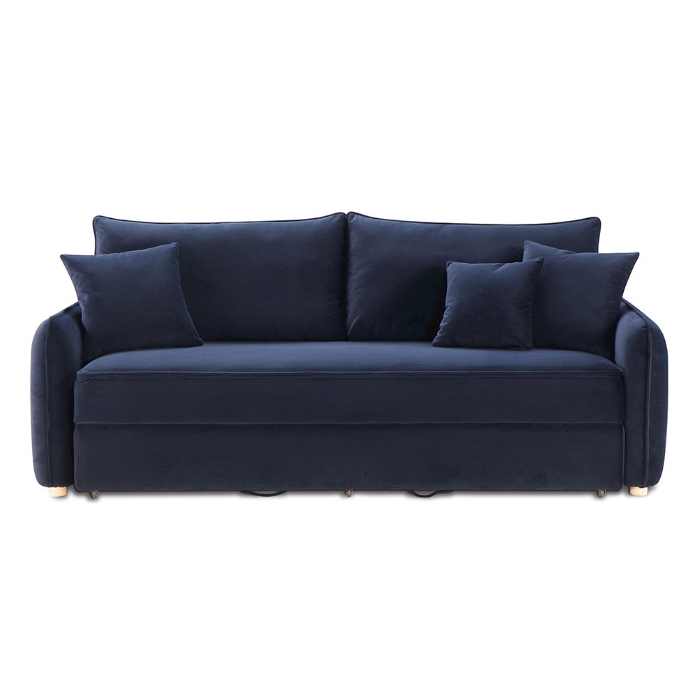 Irina Sofa w/Sleeper & 3 Pillows (Full), Blue Velvet