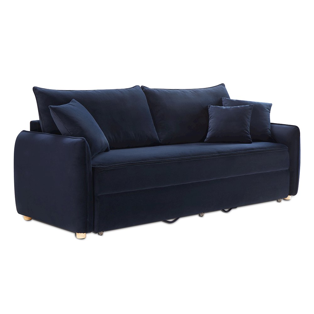 Irina Sofa w/Sleeper & 3 Pillows (Full), Blue Velvet